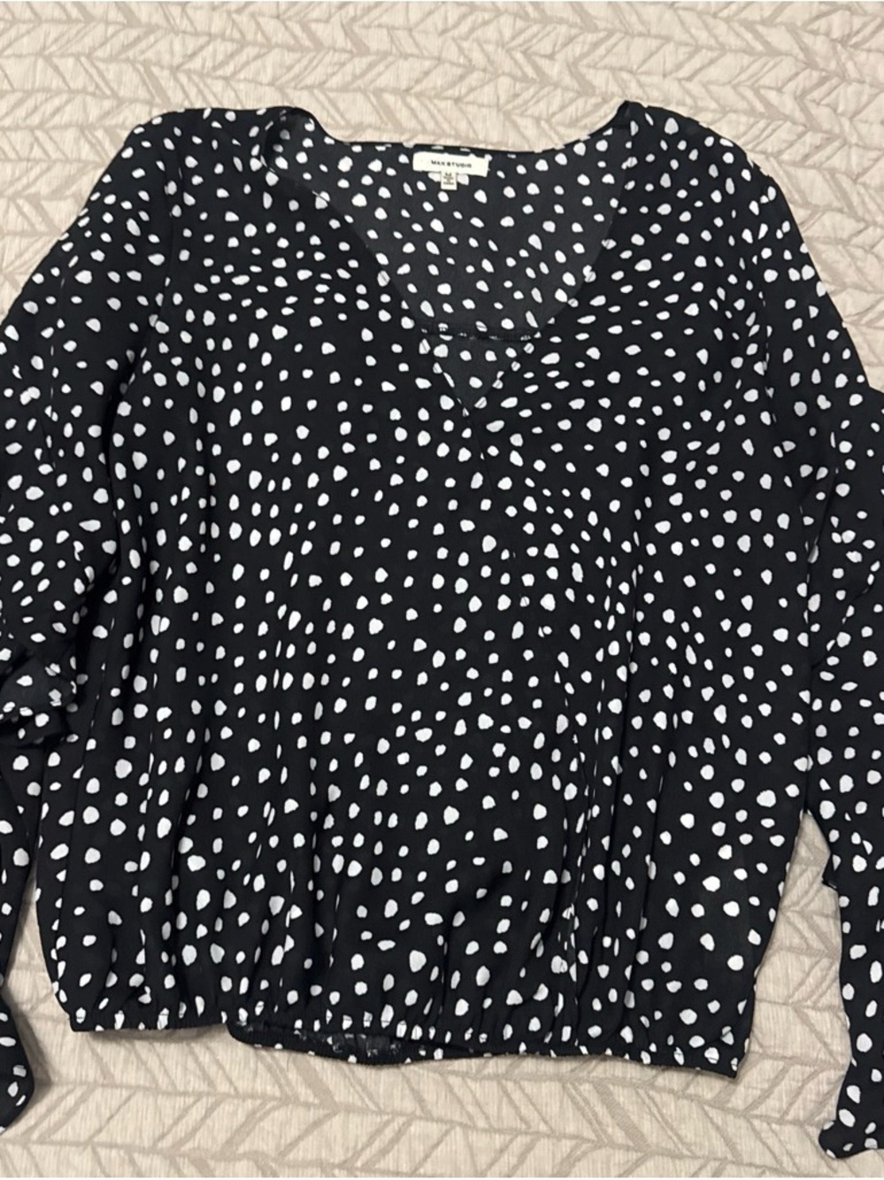Max Studio Black Blouse with White Spot Print